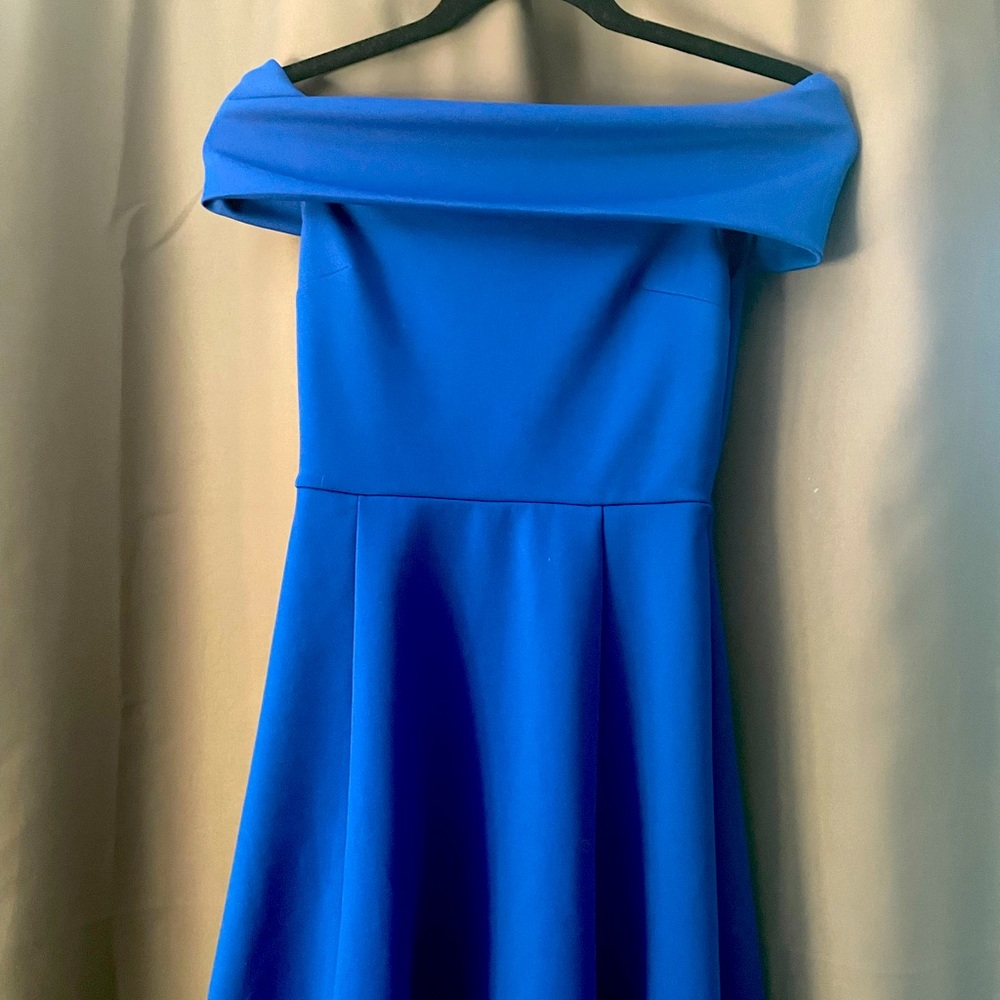 Express off the shoulder blue dress.